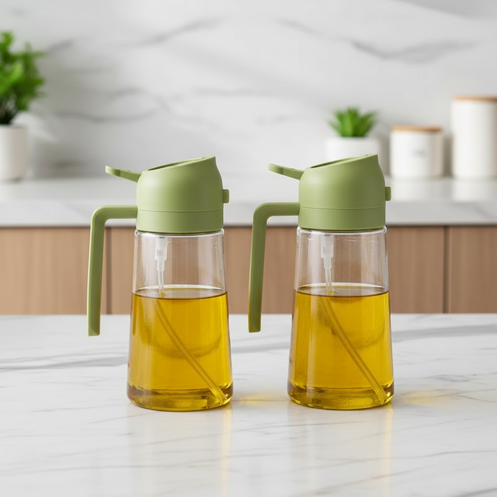 Butelki na oliwę w kuchni bez napisu