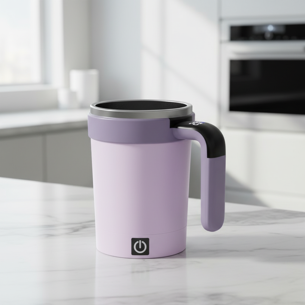 Fioletowy kubek termiczny z automatycznym mieszaniem
